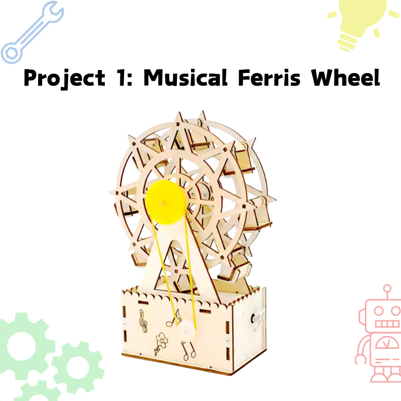 STEMgineers motorised musical Ferris wheel – advanced engineering subscription project for kids.