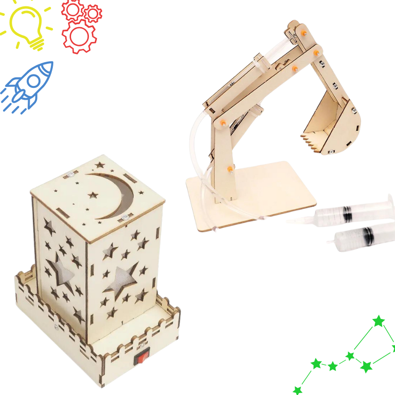STEM engineering kit with mood lamp and hydraulic excavator projects for kids