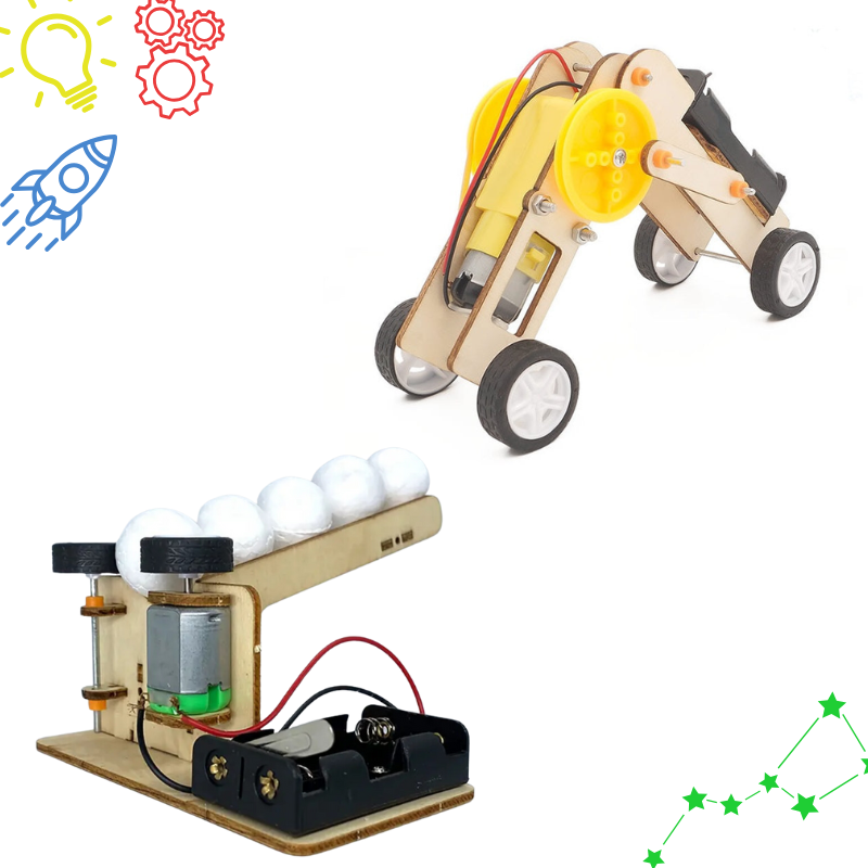 STEM engineering kit with worm robot and ping pong shooter projects for kids