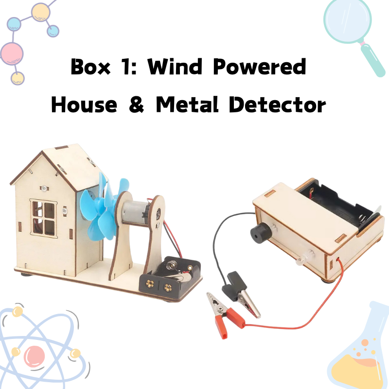 Build-It Science subscription month 1 – wind powered house and metal detector projects.